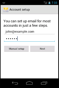 Enter account info for android